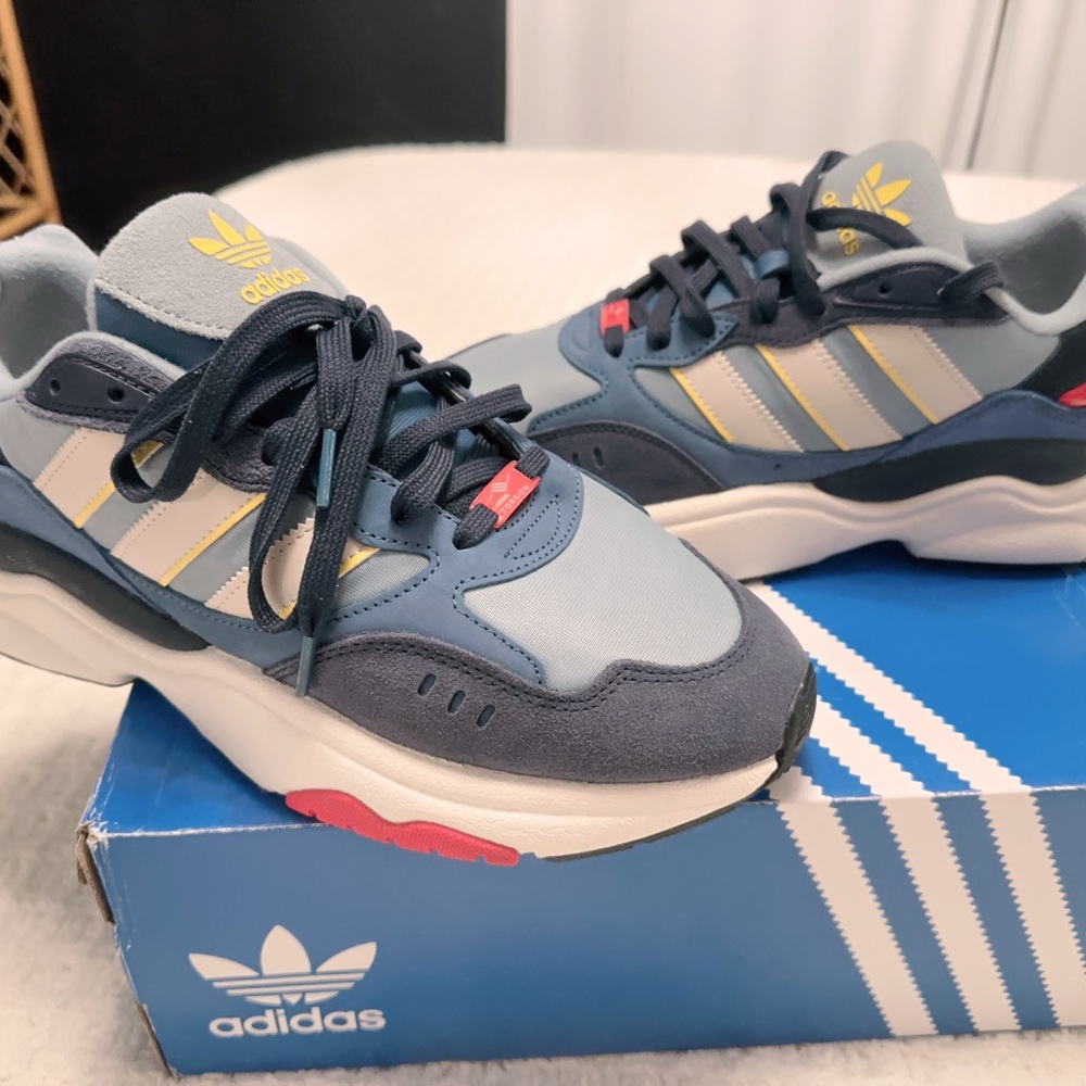 Adidas Blue Sneakers with Yellow Accents